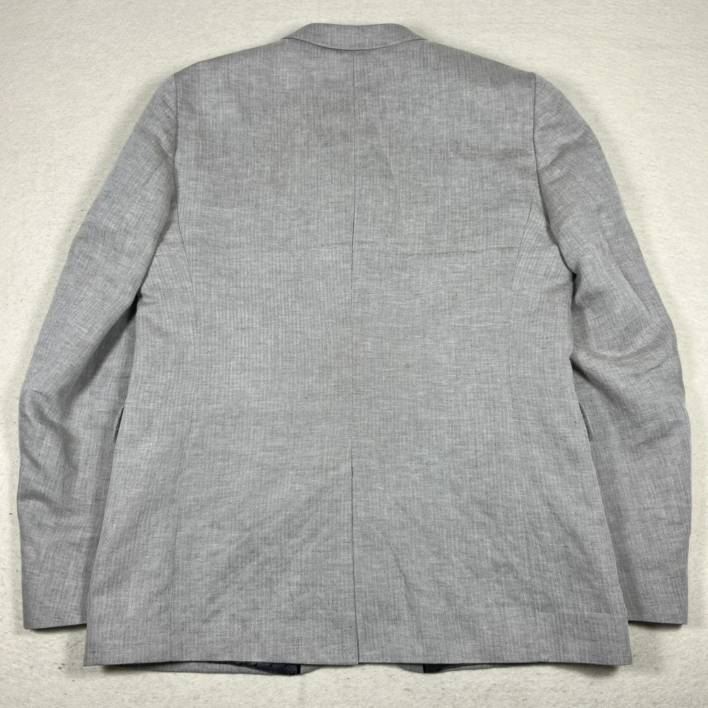 Ted Baker Herringbone Blazer Mens 6 44L Sport Coat Tall Fit Gray Linen Cotton - Picture 13 of 14